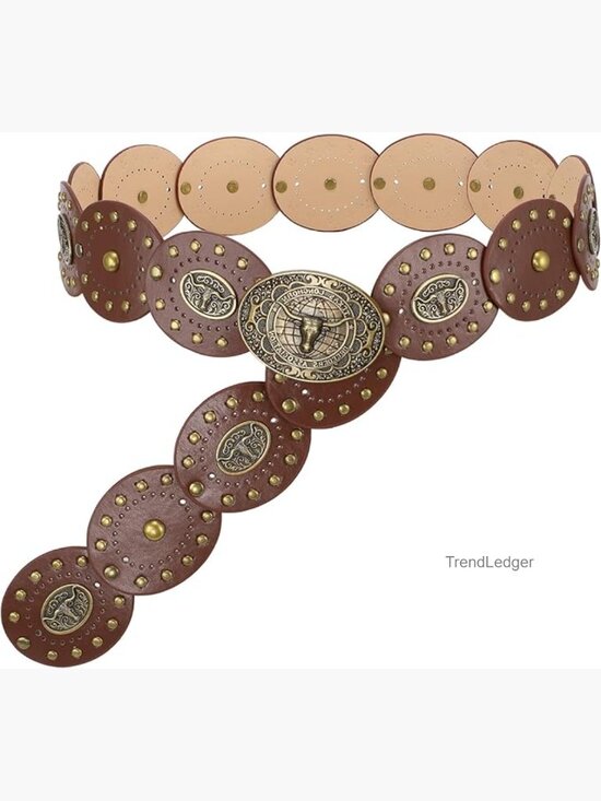 Wide Faux Leather Western Concho Disc Belt for Dresses Jeans main image 4